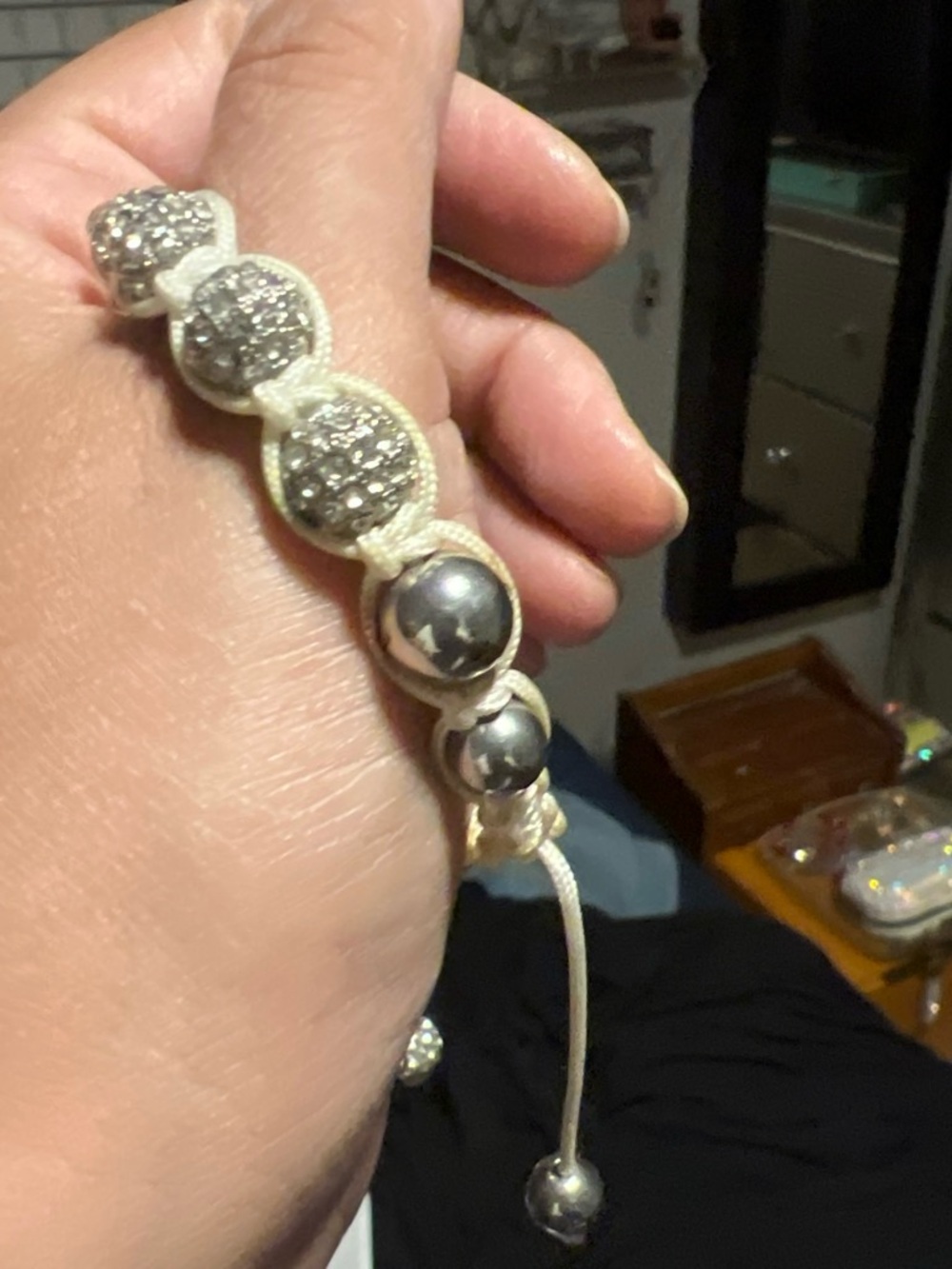 Beaded Macramé Bracelet with Silver-Tone Accents - White